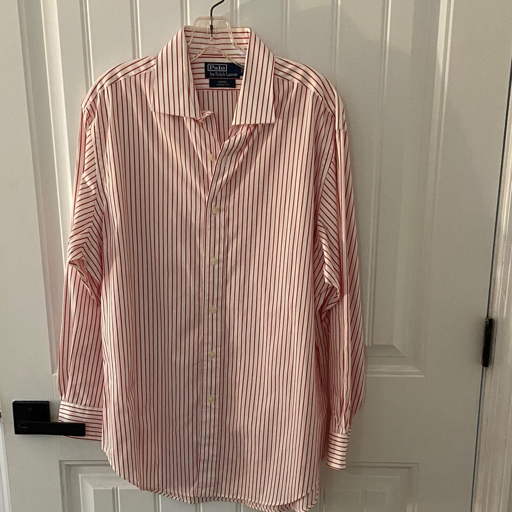Polo Ralph Lauren Red and White Striped Shirt 16 1/2 32/33